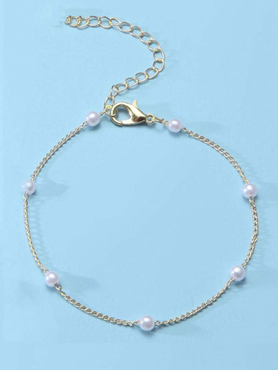 1 Pulsera de cobre con cadena y perlas, pulsera multicapa que se puede usar como tobillera, estilo femenino, pulsera de perlas multifuncional única y elegante, joyería para parejas
