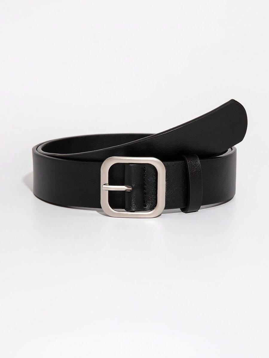 1 Stück Damen Schwarz Quadrat Schnalle PU Leder Mode Gürtel, klassischer breiter Stil geeignet für den täglichen Gebrauch, Schule und Sommer