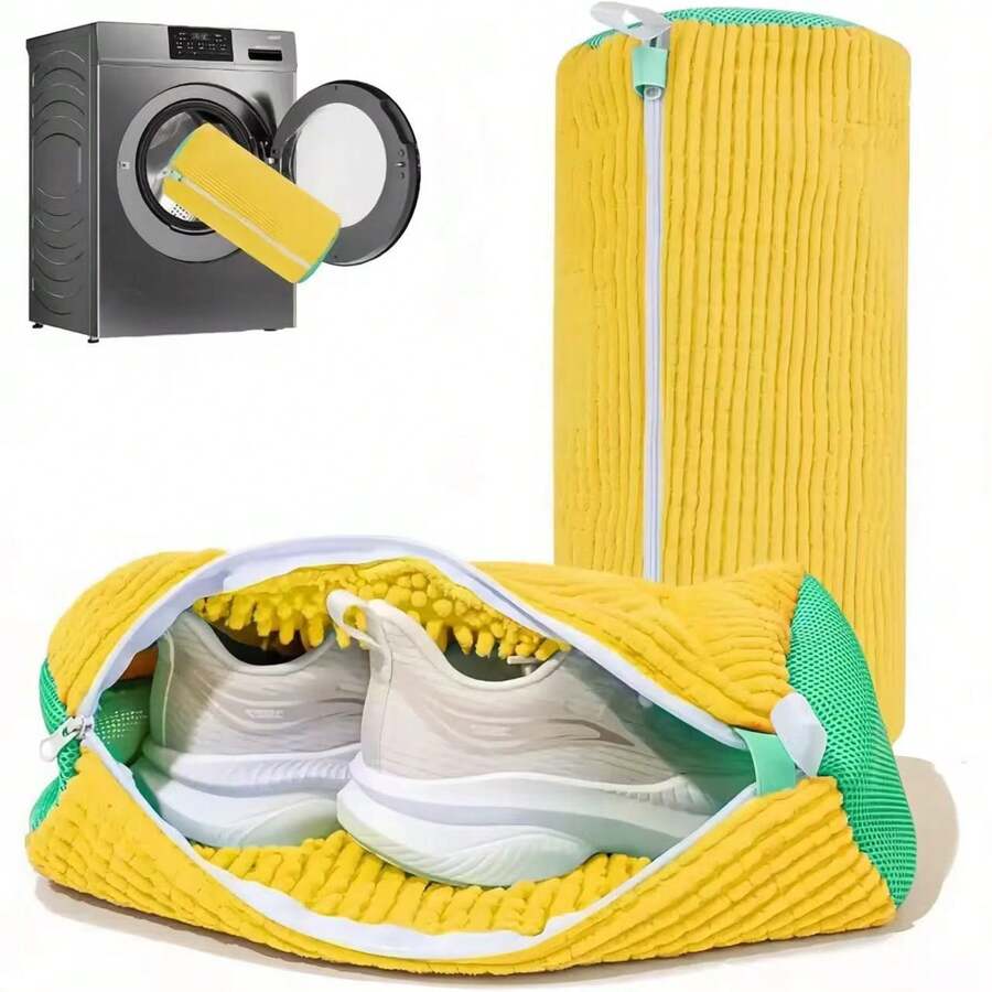 1pc 360° Durable Shoe Washing Machine Bag For All Shoe Types - Anti-Deformation, Machine Washable, Air-Drying, Protective Laundry Bag With Rich Fleece Inside, Perfect For Sneakers And Casual Shoes,