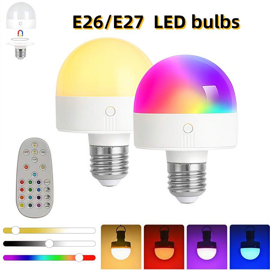 1 Piece, Multifunctional LED With Remote Control RGB Bulb, 3/15 Color Changes, Wall/Desktop Mounted Magnetic Bulb, Adjustable Brightness 3000K-6000K, Soft Bedside Night Light, Portable And Easy To Install, Suitable For Bedrooms, Living Rooms, Kitchens, Dining Tables