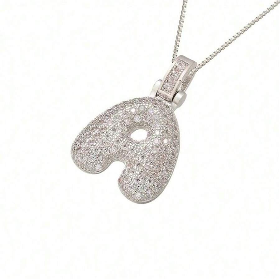 1 pieza Nuevo collar de mujer con letras de burbuja, cristal de circonita brillante, letras de la A a la Z, collar con colgante de globo exquisito