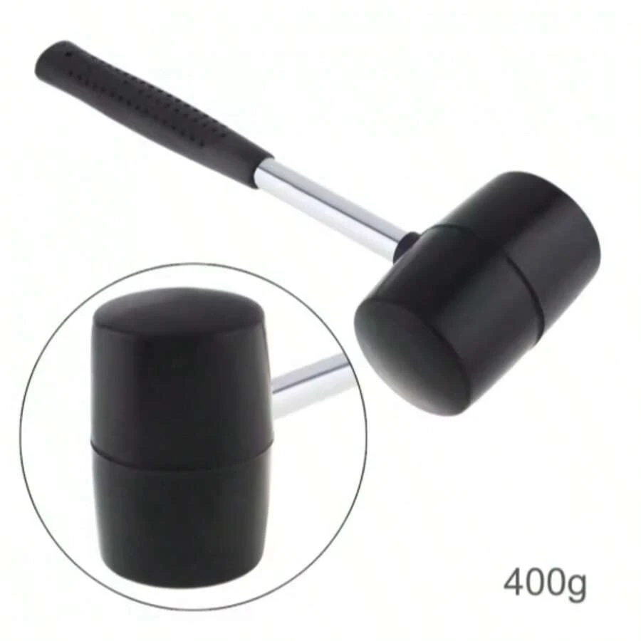 Martello in gomma nera non elastico da 400 g in gomma e acciaio, martello per piastrelle con testa rotonda e impugnatura antiscivolo, utensile manuale fai da te