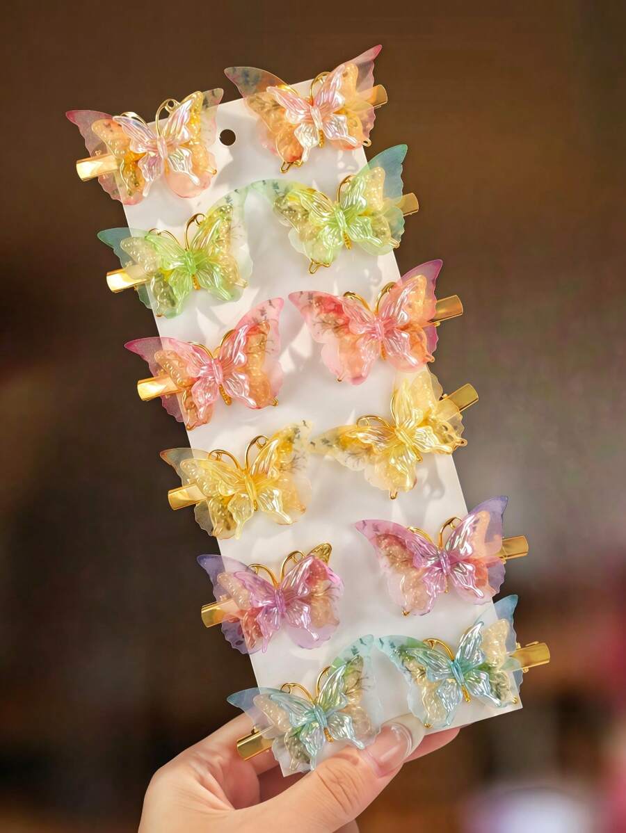 12pcs New Colorful Butterfly Hair Clips And Fashionable Headwear Accessories