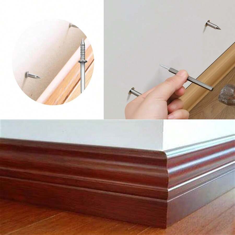 100pcs/200pcs 1/2" Flat Head Baseboard Nails - Durable Metal Wall Nails, Suitable For Home And Office Use, Invisible Double-Sided Nails, Wooden Baseboard Nails, Woodworking Nails, Countersunk Nails, Headless Two-Pointed Nails, Wooden Subfloor Double-Headed Screws