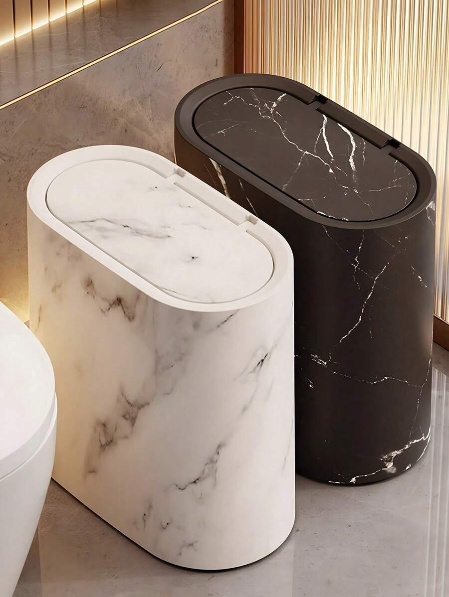 1 pieza Basurero estrecho de accesorios de baño de estilo nórdico con textura de grano de mármol