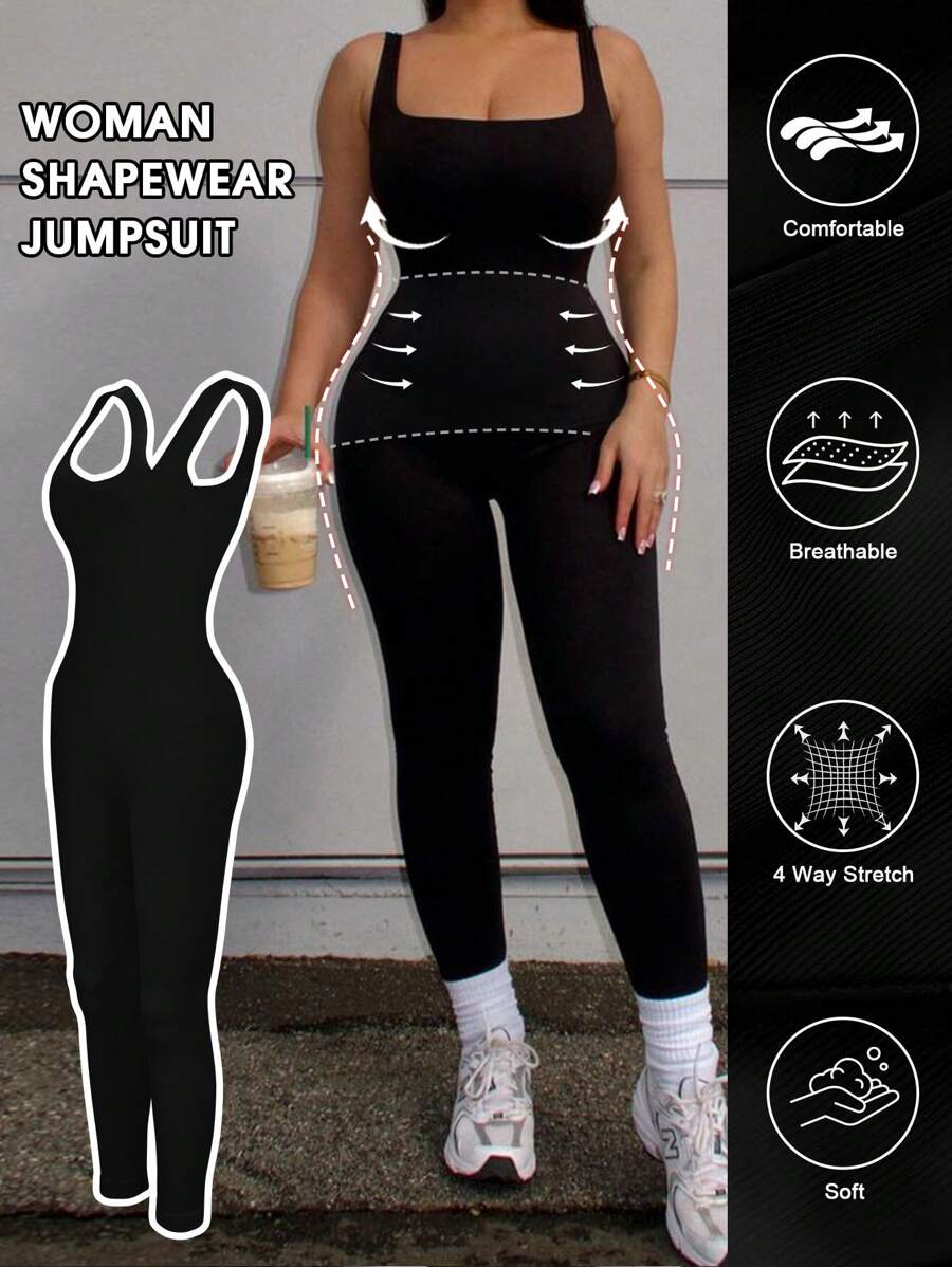 1 pieza Mameluco de mujer con cinturilla sin costuras y incorporado, talla grande