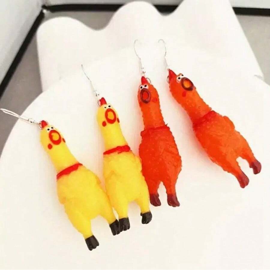 1 Pair Quirky Miniature Screaming Chicken Earrings, Unique Fashion Design Ear Studs Earring For Men & Women