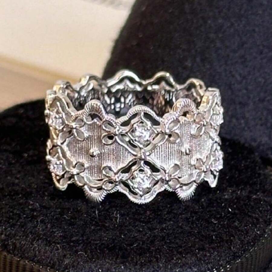 1pc Brushed Lace Rings, Zirconia, Delicate Jewelry, Women's Sense Of Luxury