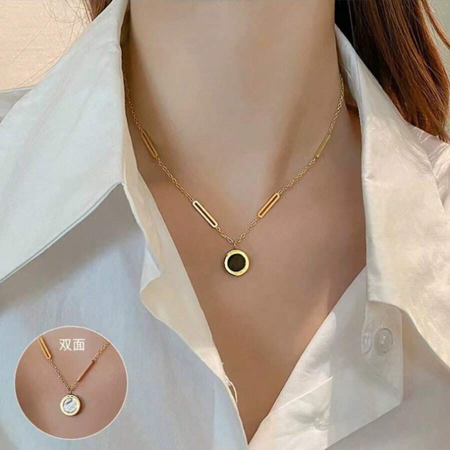 1 Pieza Collar de Acero Inoxidable con Números Romanos de Doble Cara Premium, Color Dorado Inalterable, Joyería de Estilo Versátil y para Mujeres, Collar Ligero de Acero de Titanio para Uso Diario
