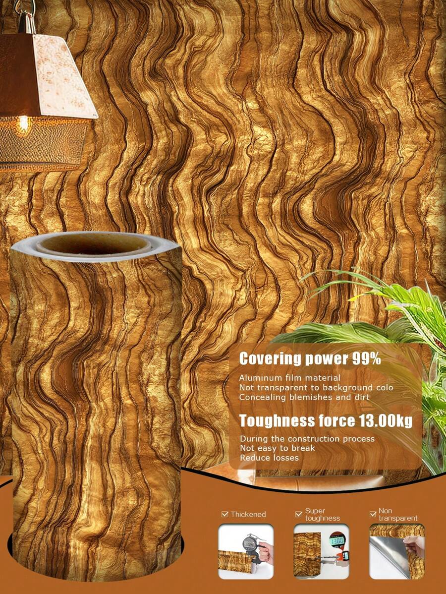 1 Roll 1m/3m/5m Retro Gold Wood Grain Decorative Wall Paper, Self-Adhesive Removable Vinyl Contact Paper For DIY Home Decor, Room Background, Bedroom, Kitchen, Living Room, Bathroom, Cabinet, Furniture Refurbish Wallpaper Wall Stickers Room Decor Wall Decor Living Room Decor