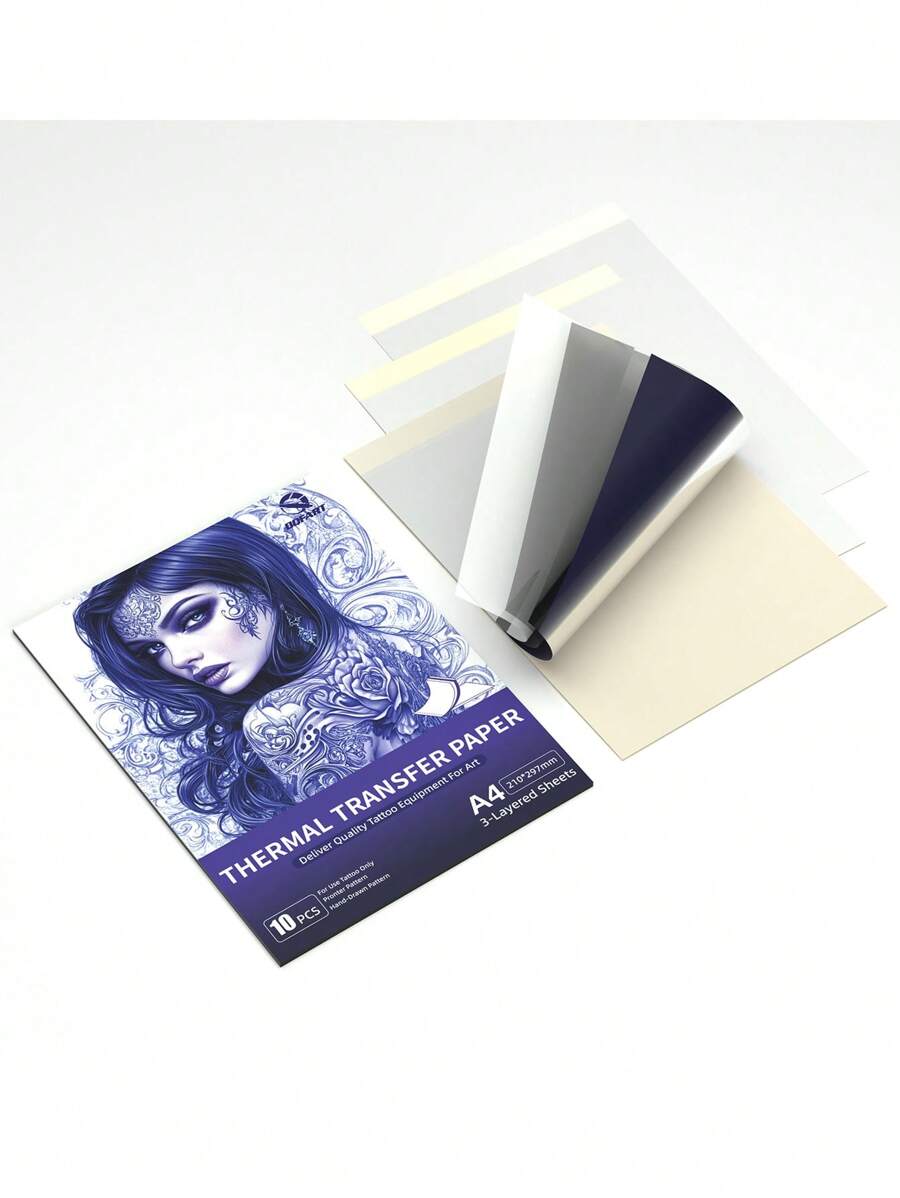 DQFART Tattoo Transfer Paper - 100 Sheets Tattoo Stencil Paper, 4-Ply 8.5" X 11" A4 Size Tattoo Thermal Stencil Paper For Tattoo Transfer Kits Tattoo Supplies
