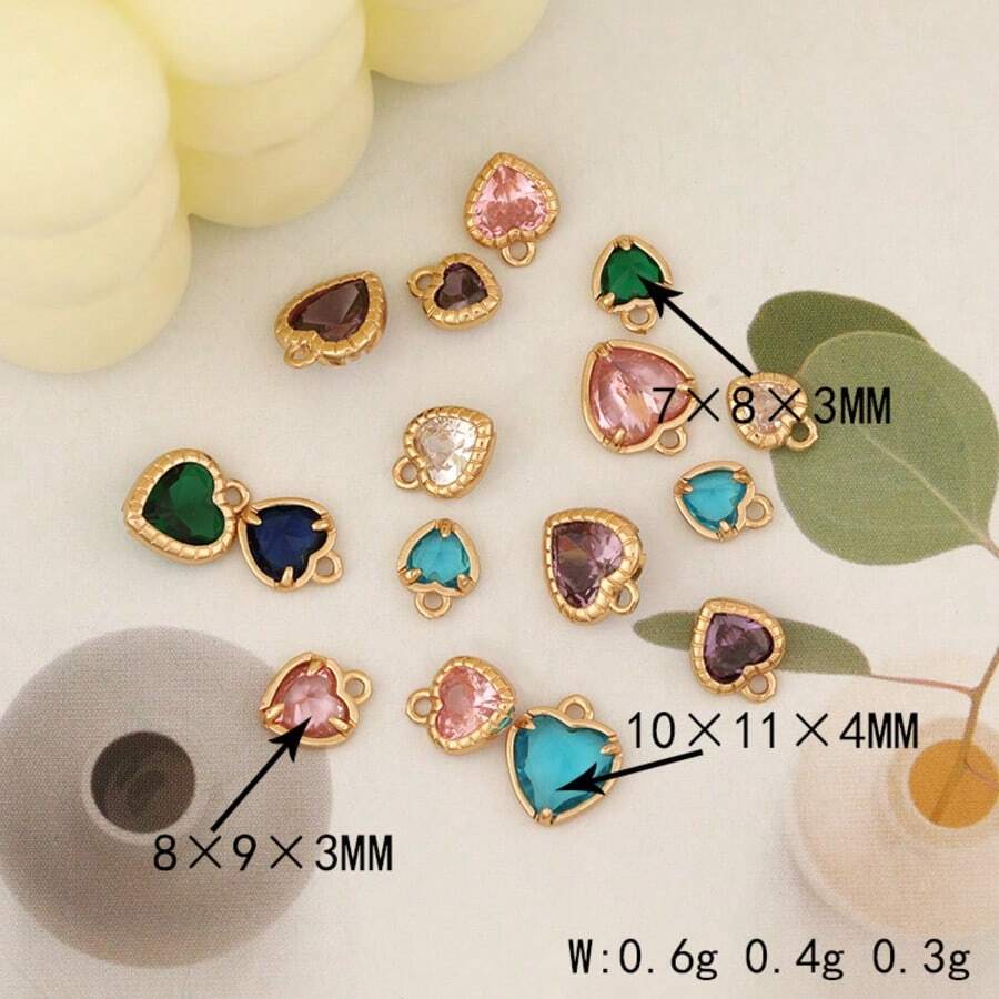 1 pieza/4 piezas/6 piezas Colgante con borde en forma de corazón y circonita, Colgante con dije colorido para pulsera DIY, collar, decoración de joyería