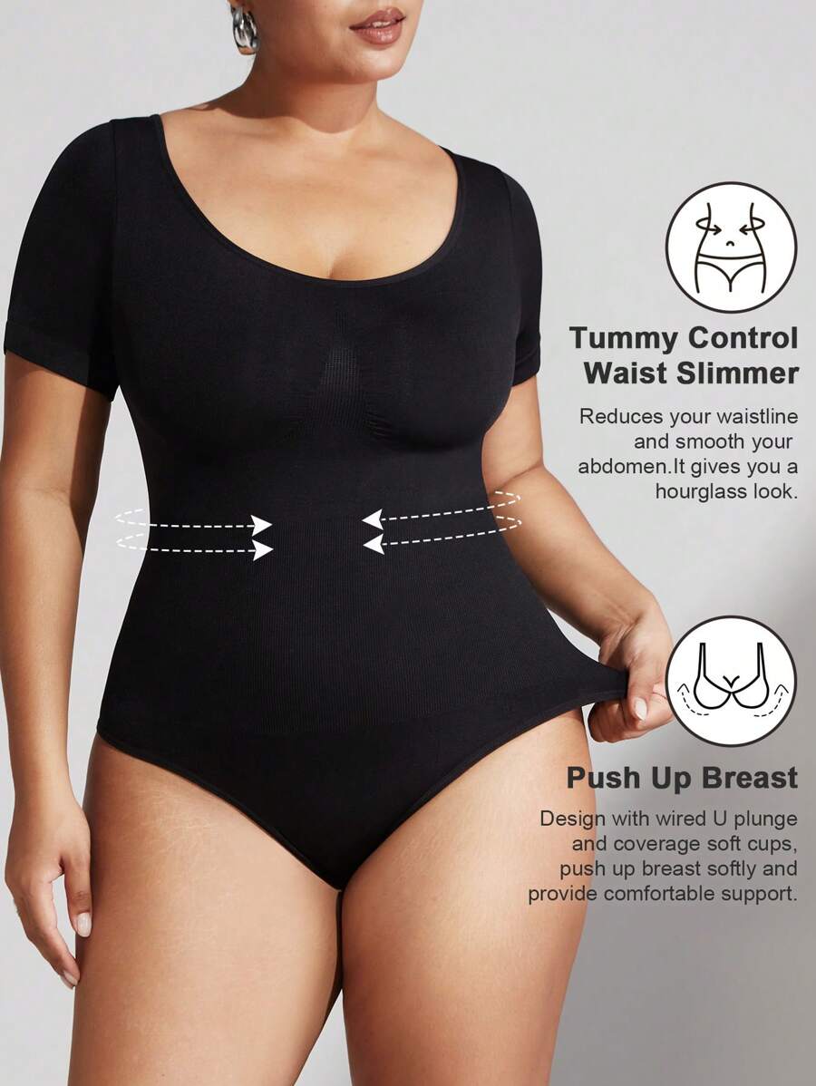 1 pieza Shapewear de talla grande para mujer, moldeador de control de abdomen, cintura entrenadora, levantador de glúteos, body sin costuras, mono de verano de manga corta