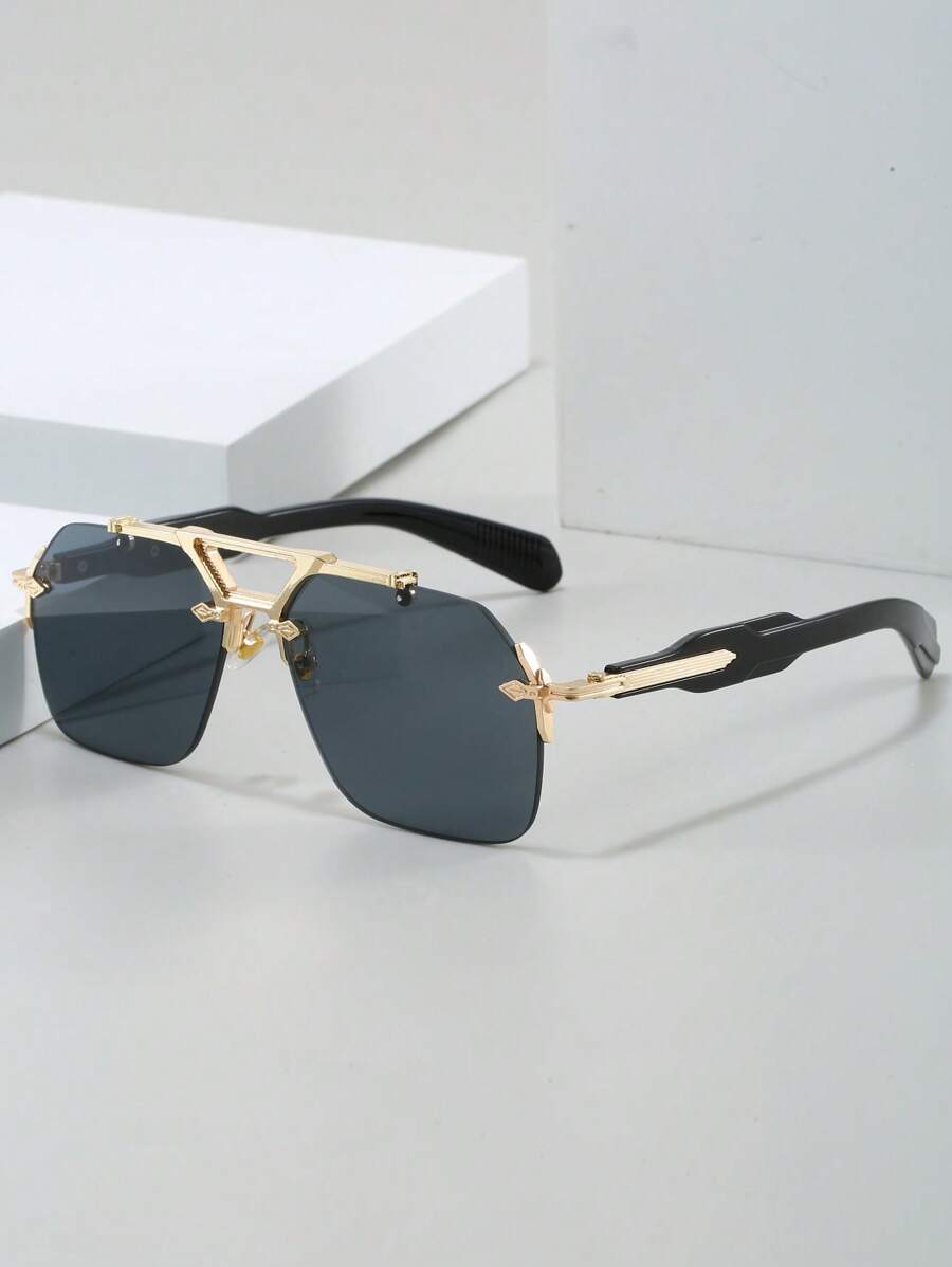 1 Paar retrometallisches randloses Vintage-Brillengestell mit Doppelbrücke, vielseitig und stylish