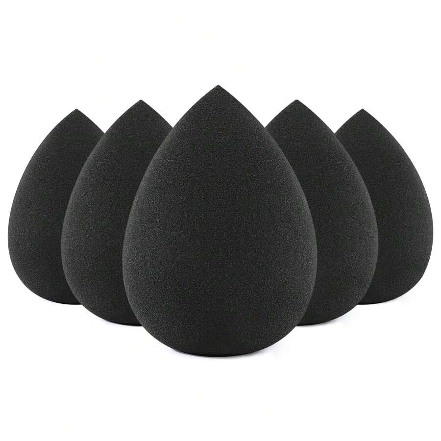 Set de 5 esponjas para maquillaje | Esponjas negras mezcladoras de base | Suaves y no absorbentes | Adecuadas para líquidos, polvos, correctores, BB cream y polvos sueltos