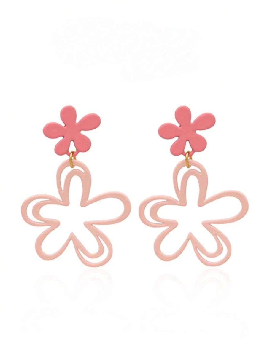 1 Pair Pink Flower Shaped Earrings, Sweet And Cute Design, Perfect For Casual Daily Wear, An Ideal Gift For Those Who Prefer Cute And Sweet Style