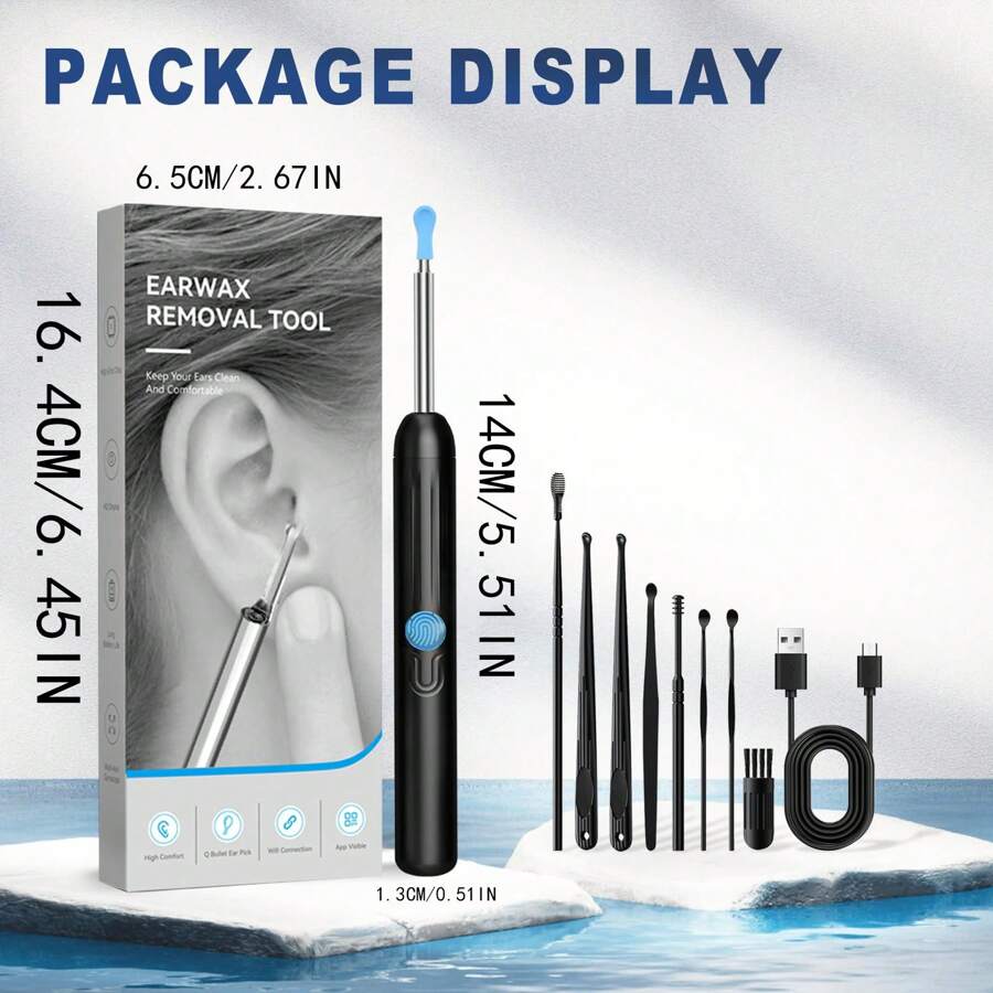 6-In-1 Wireless Earwax Removal Kit With Camera & LED Light - 6 Soft Silicone Tips For Safe Ear Cleaning Compatible With IOS Android Devices Home Use Rechargeable Painless Ear Care Tool