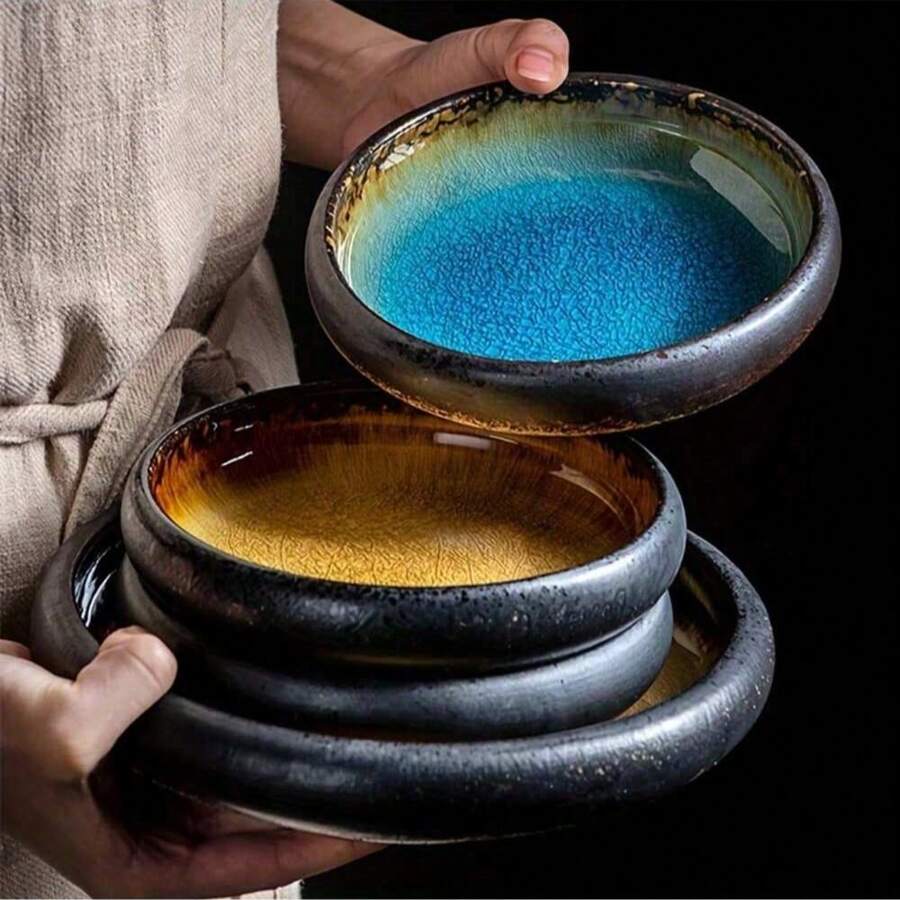 1 pieza Plato cerámico con esmalte dividido creativo en 2 tamaños, plato japonés para sushi y sashimi, plato para ensalada, plato de postre, para uso doméstico, restaurante de sushi, accesorios de vajilla, suministros de cocina, regalo de Navidad