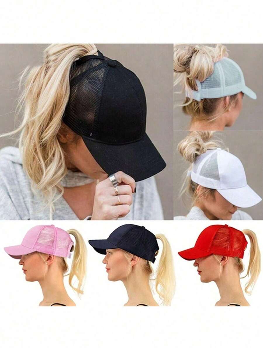 1 Peça Boné Ajustável Novo Para Rabo de Cavalo Feminino Com Abertura Traseira, Boné de Tela Tipo Caminhoneiro, Boné de Beisebol Vazado Com Rabo de Pato, Boné Para Sol Sólido, Fashion Feminino, Boné de Beisebol Com Rabo de Pato Leve, Ideal Para Esportes ao Ar Livre, Golfe, Pesca, Corrida - Cores Variadas