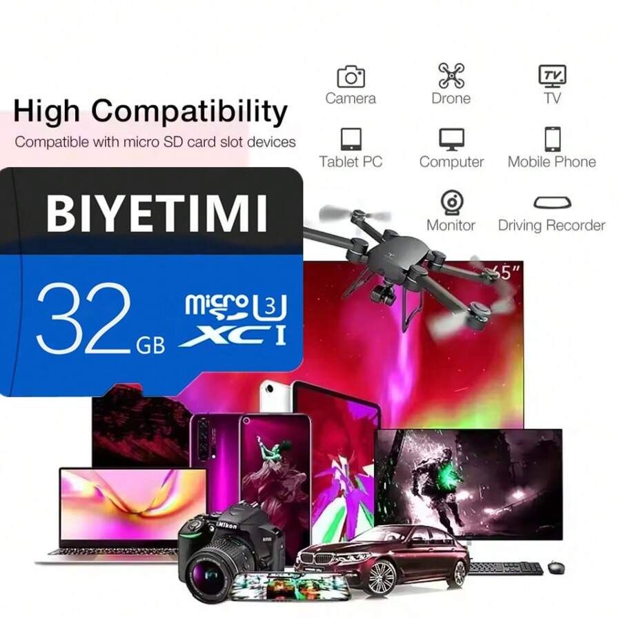 Biyetimi Speicherkarte TF Blitzkartem C10 U3 Micro SD Karte 32GB 64GB 128GB für Kamera/Android Handys/Computer Kopfhörer Lautsprecher HD Kamera