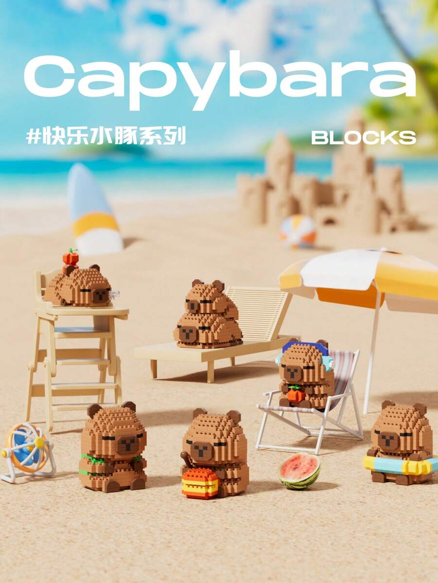 Juguetes de muñeco de Capibara Kawaii, bloques de construcción de micropartículas 3D, modelos en miniatura, ladrillos DIY, figura de acción de dibujos animados lindos, juguetes de animales, regalos de cumpleaños/Navidad/regalos