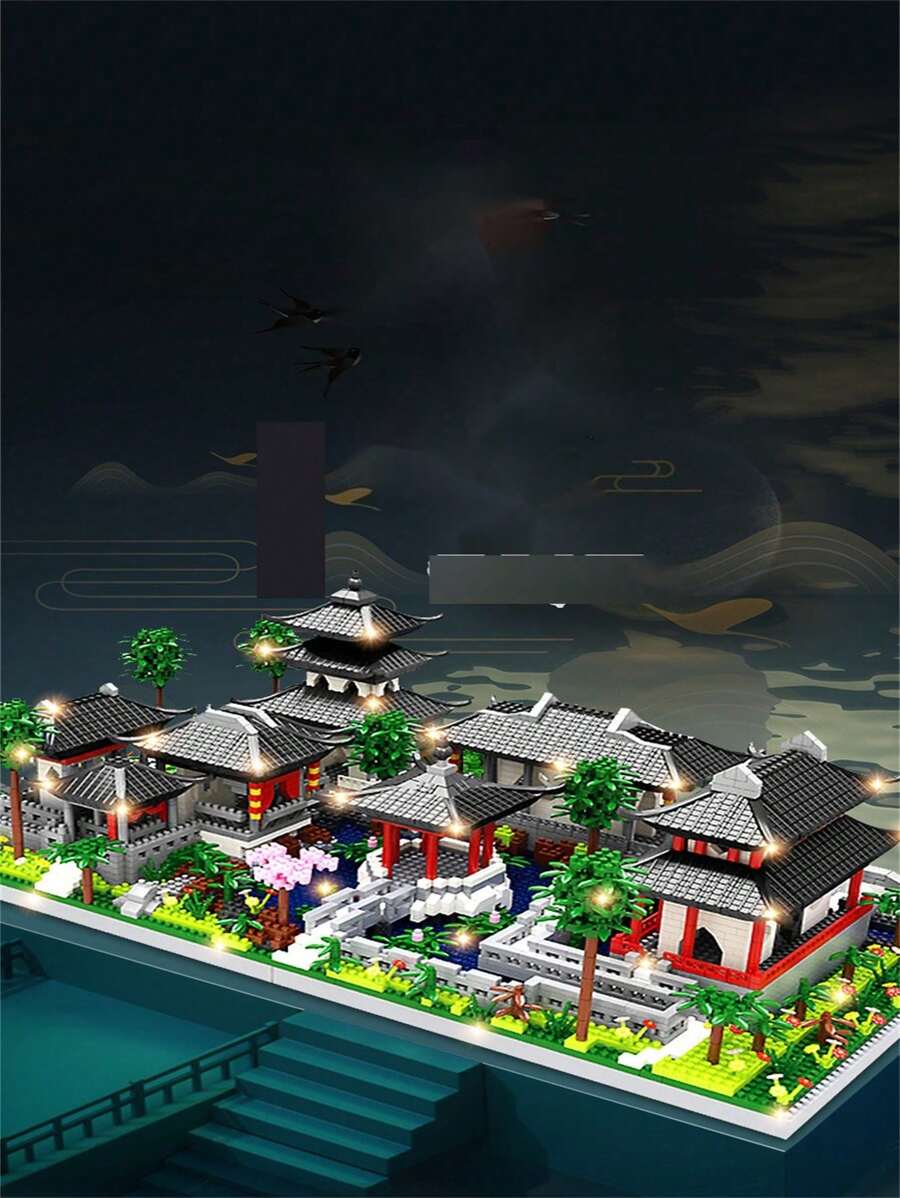 Serie de Arquitectura China del Jardín de Suzhou Juguete de bloques de construcción de micropartículas, Juguete creativo DIY, Set de decoración de ensamblaje de fiestas, Kit de arquitectura ABS, Colección de exhibición de oficina. Una opción de regalo ideal para vacaciones y cumpleaños.
