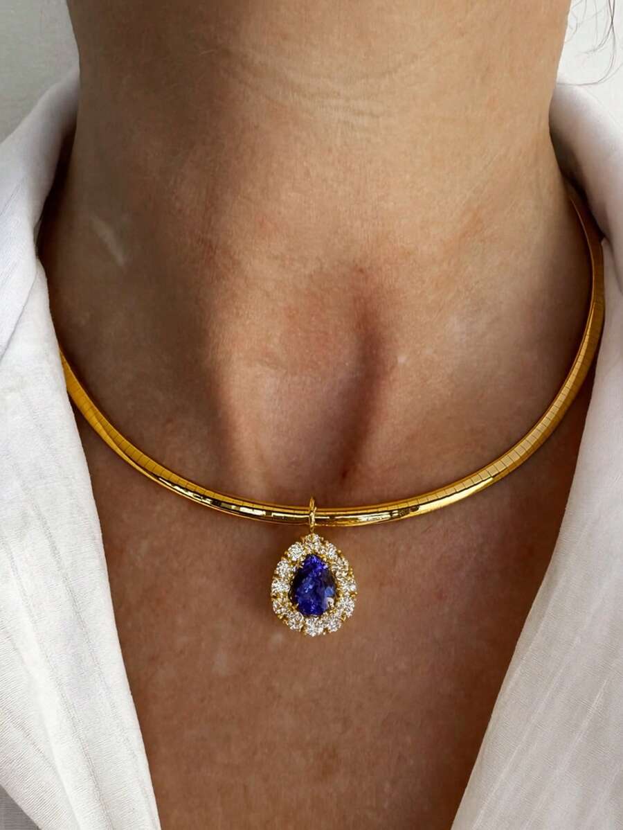 1 peça colar com pingente de cristal azul em forma de lágrima, design exclusivo e elegante, gargantilha para mulheres