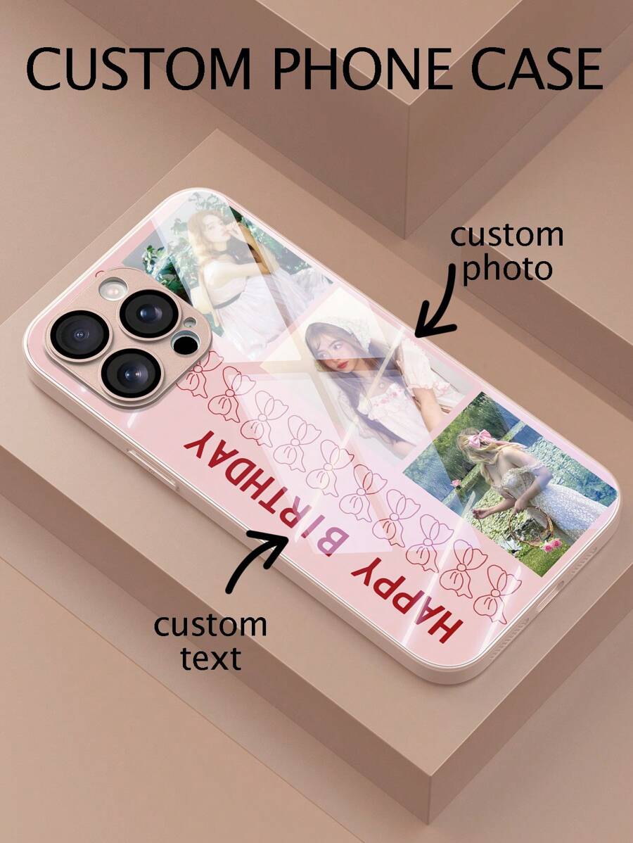 1 pieza Funda personalizable para teléfono, adecuada para 16/15/14 Plus/13 Pro/12 Pro Max/11/7P/7G/XR/6G/6P, se puede personalizar con fotos, imágenes, texto, números, letras personales, material de vidrio templado, antichoque, antirayado, antihuellas dactilares, funda suave de TPU, ideal para regalos individuales, de pareja, familia, amigos, cumpleaños, aniversarios