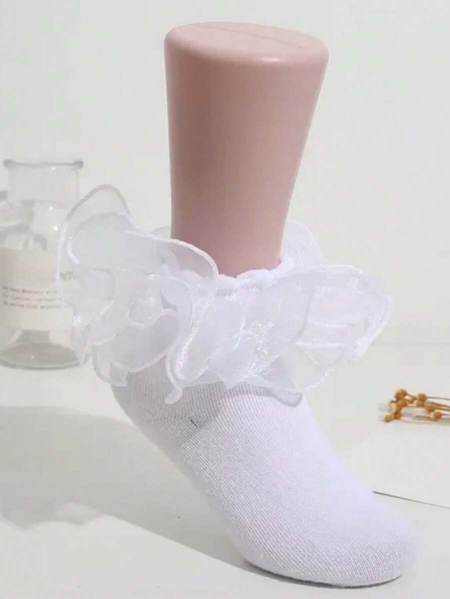 1 par de calcetines de flores y encaje grande para niños, calcetines de fiesta de moda y versátiles