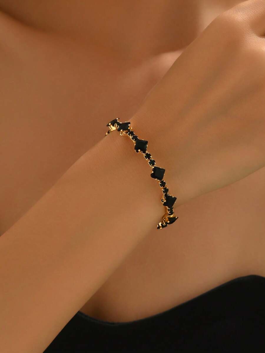 1 pieza Brazalete cuadrado geométrico europeo incrustado con cobre y circonita cúbica, adecuado para uso diario