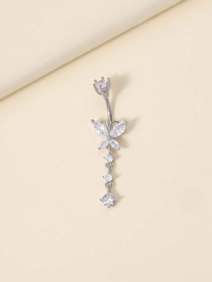 1pc Women's Navel Piercing Butterfly Style Navel Ring, Fashionable Belly Button Piercing Jewelry For Daily Wear