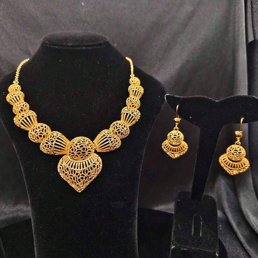 3pcs Middle Eastern Style Women Jewelry Set, Necklace & Earrings, European & American Bridal Jewelry Set