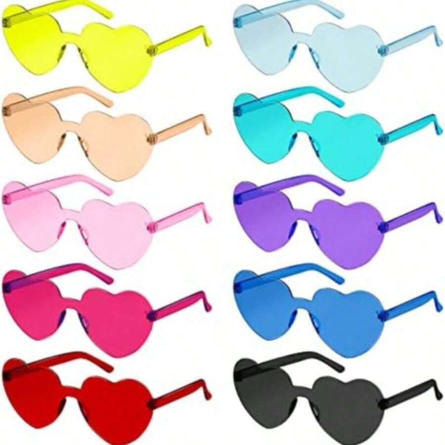 6pcs/12pcs Heart Shaped Party Glasses, Black Fashionable Rimless Heart Shaped Glasses, Fun Heart Shaped Glasses Suitable As Party Favors, Christmas