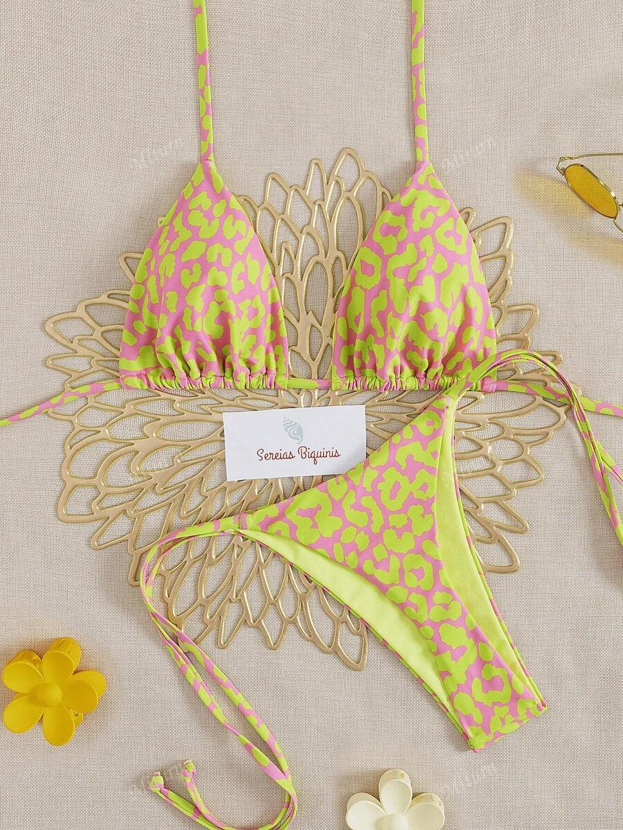 Ensemble de bikini color block pour femmes - Top triangle réglable et bas à nouer sur les côtés | Essentiel pour les vacances d'été