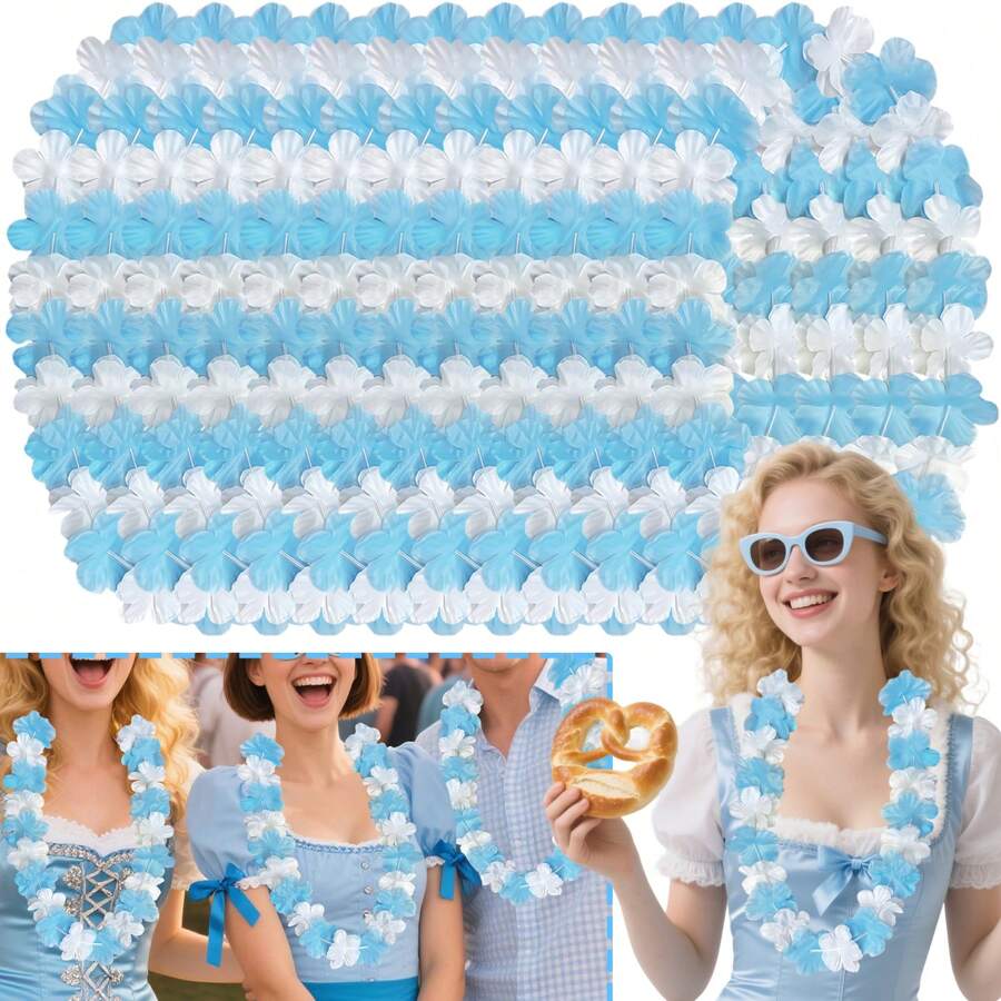 12 Packungen blaue weiße dekorative Oktoberfest Blumenketten, deutsche Bierfest Girlanden, wiederverwendbare falsche Blumenkränze für Themenpartys, Innen- und Außendekoration