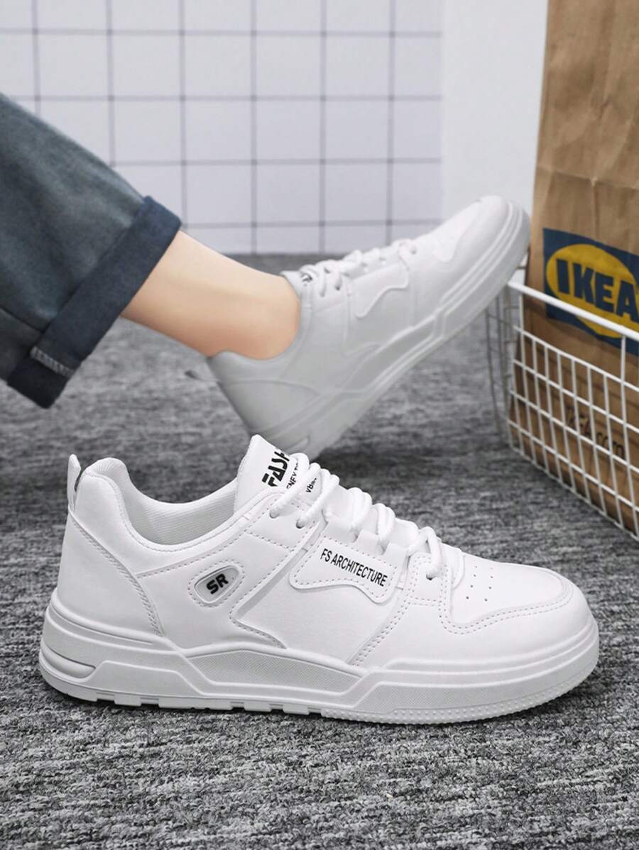 Men's Thick Sole Anti-Slip Skate Shoes, Round Toe Lace Up Low-Top Fashionable Color Blocking Casual Sneakers, Soft Bottom Comfortable Suitable For Work Up To Size 47