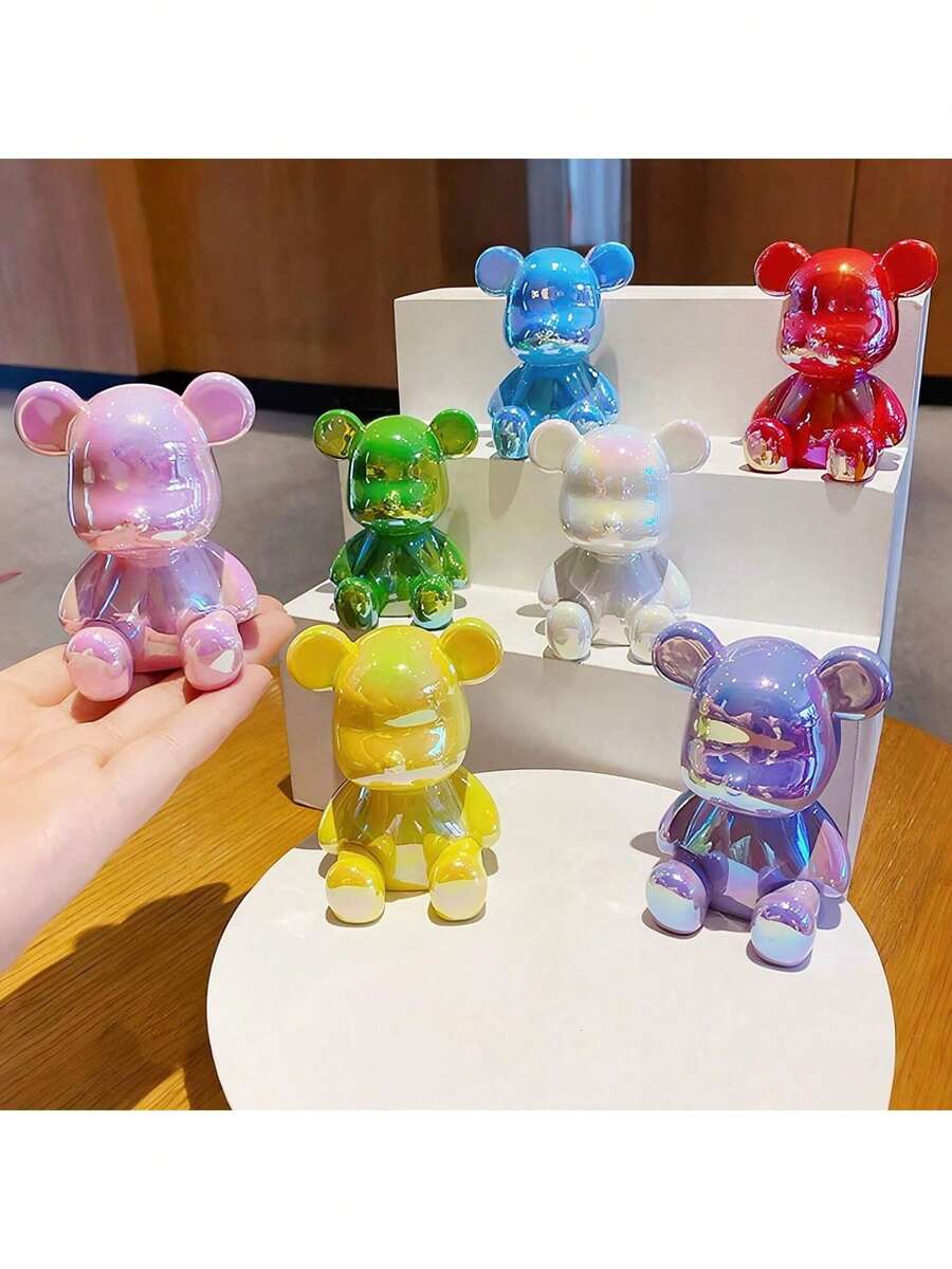 1pc Colorful Cartoon Bear Figurine, Cute Modern Home Decor, Cabinet Cute Animal Statue Sculpture, Suitable For Bedroom, Living Room And Office, New Year, Birthday, Wedding Party Gifts