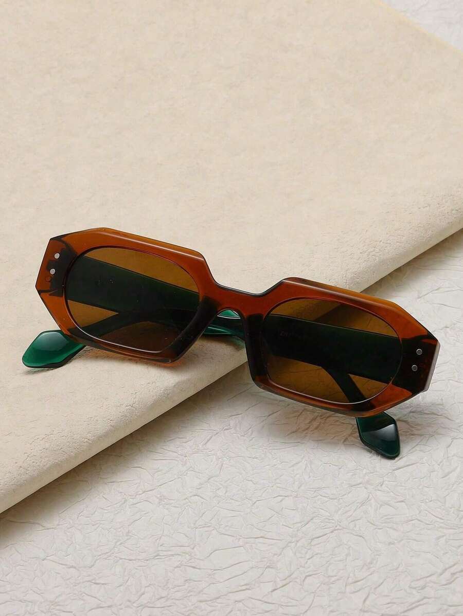 1 Peça Óculos de Moda Masculina Poligonal Pequeno Retrô, Armação Verde/Marrom Tonalizada para Uso Externo, Dirigir, Praia, Pesca, Acessório de Roupa Casual
