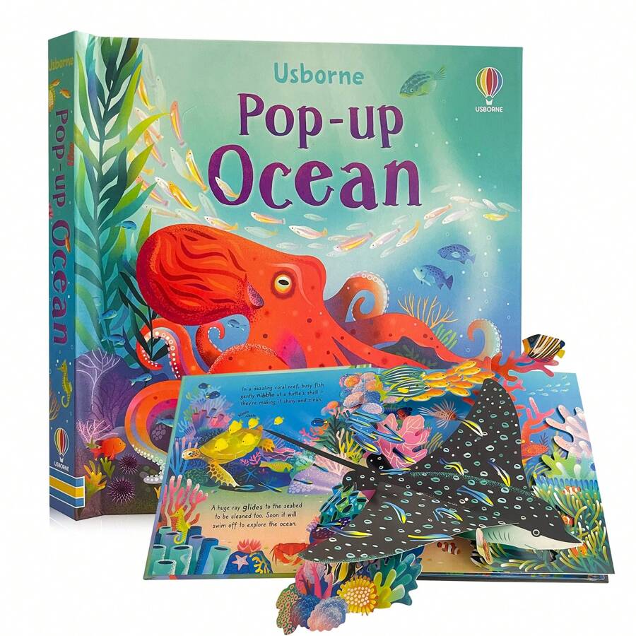 Lachilly Usborne Pop-Up Ocean 3D Flap Cărți ilustrate în limba engleză pentru educație timpurie a copiilor Carte de cunoaștere a animalelor Cărți cu povești de culcare pentru copii