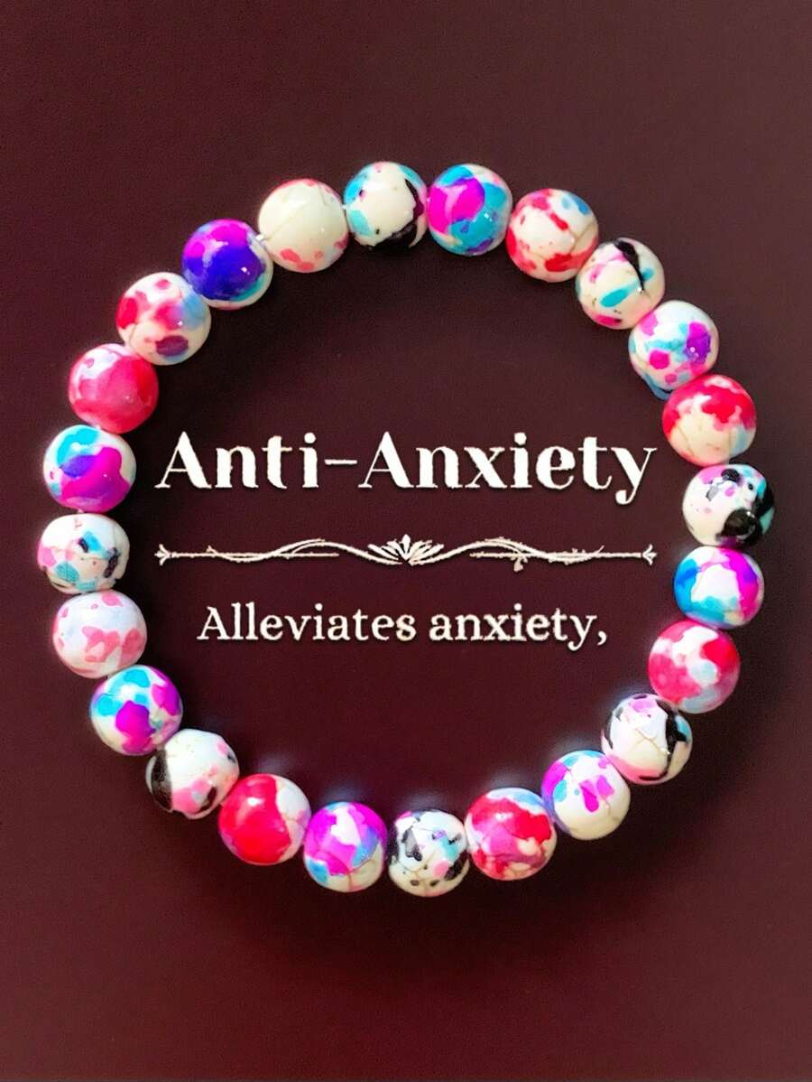 1pc Natural Turquoise Handmade Anxiety Relief Bracelet Suitable For Men And Women Homeopathic Stress Relief Elastic Bracelet Helps With Mental Balance And Communication