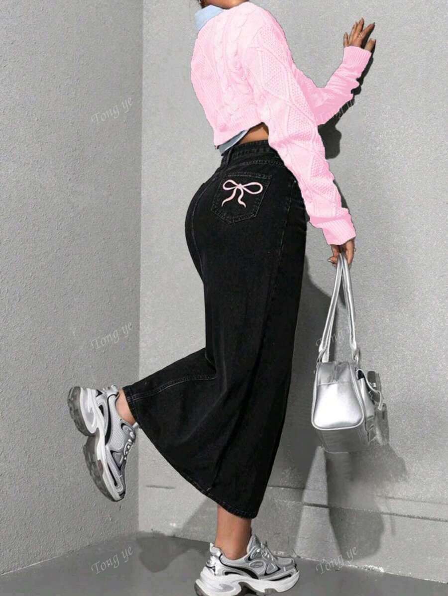 Saia Denim de Comprimento Médio Ajustada Feminina sem Estiramento com Detalhe de Bainha Dividida e Design de Bolso, Saia Denim de Comprimento Médio Casual Adequada para Primavera, Verão, Outono e Inverno