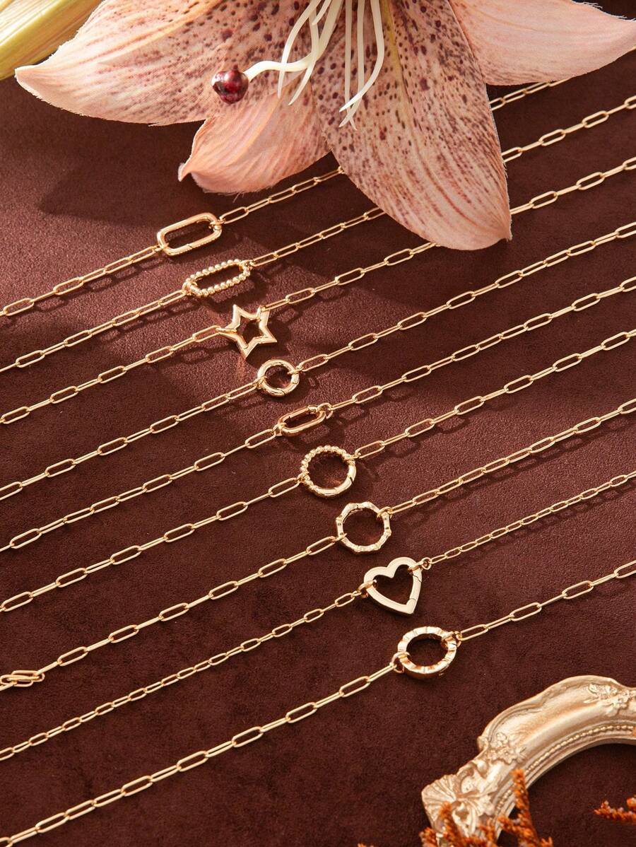 1pc Simple Fashion Love Looped Ring Pentagonal Star Looped Ring Oval Looped Ring Fried Dough Twists Looped Ring Chain Necklace, Can Be Used For DIY Women's Necklace, Electroplated 18K Gold Waterproof Sweatproof, Suitable For Daily Use, Women's Jewelry, DIY Accessories