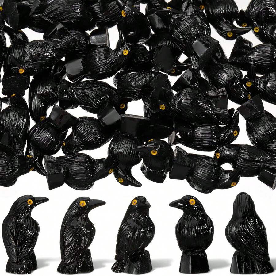10/50/100 Pcs Mini Crow Statues Mini Resin Crow Statues Black Crows Summer Decoration Halloween Scene Decoration Mini Resin Animal Garden Ornaments