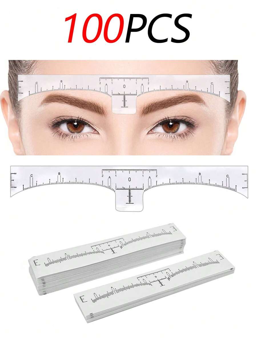 100/50/10pcs Eyebrow Tattoo Template Ruler, Disposable Eyebrow Shape Design Ruler, Standard Eyebrow Tattoo Ruler, Positioning Ruler, Measuring Eyebrow Gauge