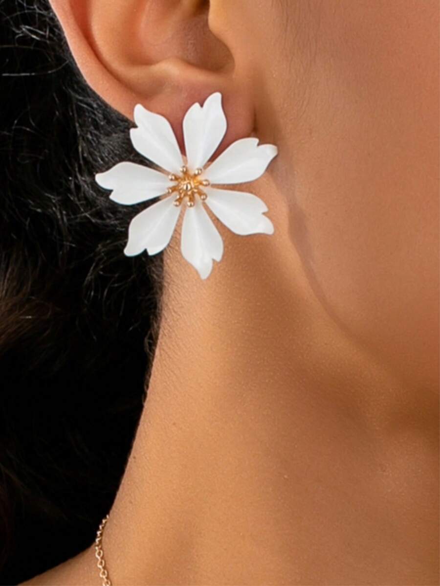 1 Pair Women Fashion Candy Color 3D Flower Pendant Earrings, Long Stylish Design Suitable For Daily Wear & Gift