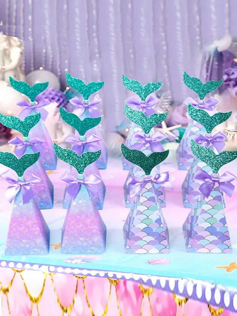 20pcs/5pcs Purple Mermaid Tail Gift Boxes, Ocean Theme Party Favors, Suitable For Birthday, Gender Reveal, Wedding, Birthday Decorations, Multipurpose Paper Gift Boxes, Gift Wrapping Supplies For All Occasions