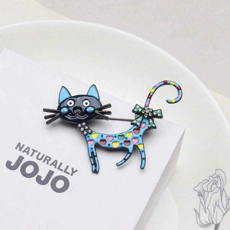 1 pieza Broche de gato azul esmaltado, broche decorativo de estilo europeo y americano adecuado para el uso diario de las señoras
