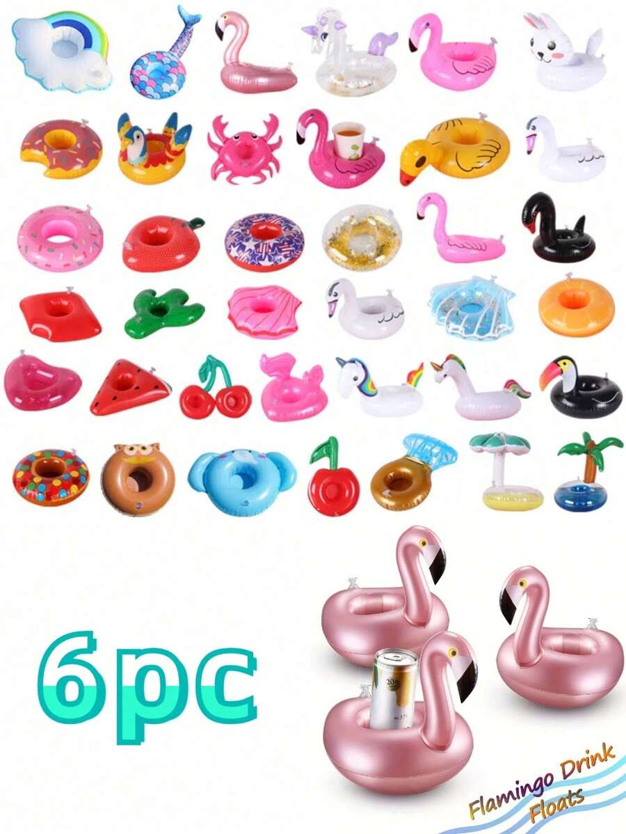 Juego de 6 portavasos inflables, figuras surtidas para piscina y playa, posavasos inflables con flamencos en color rosa dorado - ¡Agrega diversión y moda a tu fiesta de piscina y vacaciones en la playa!