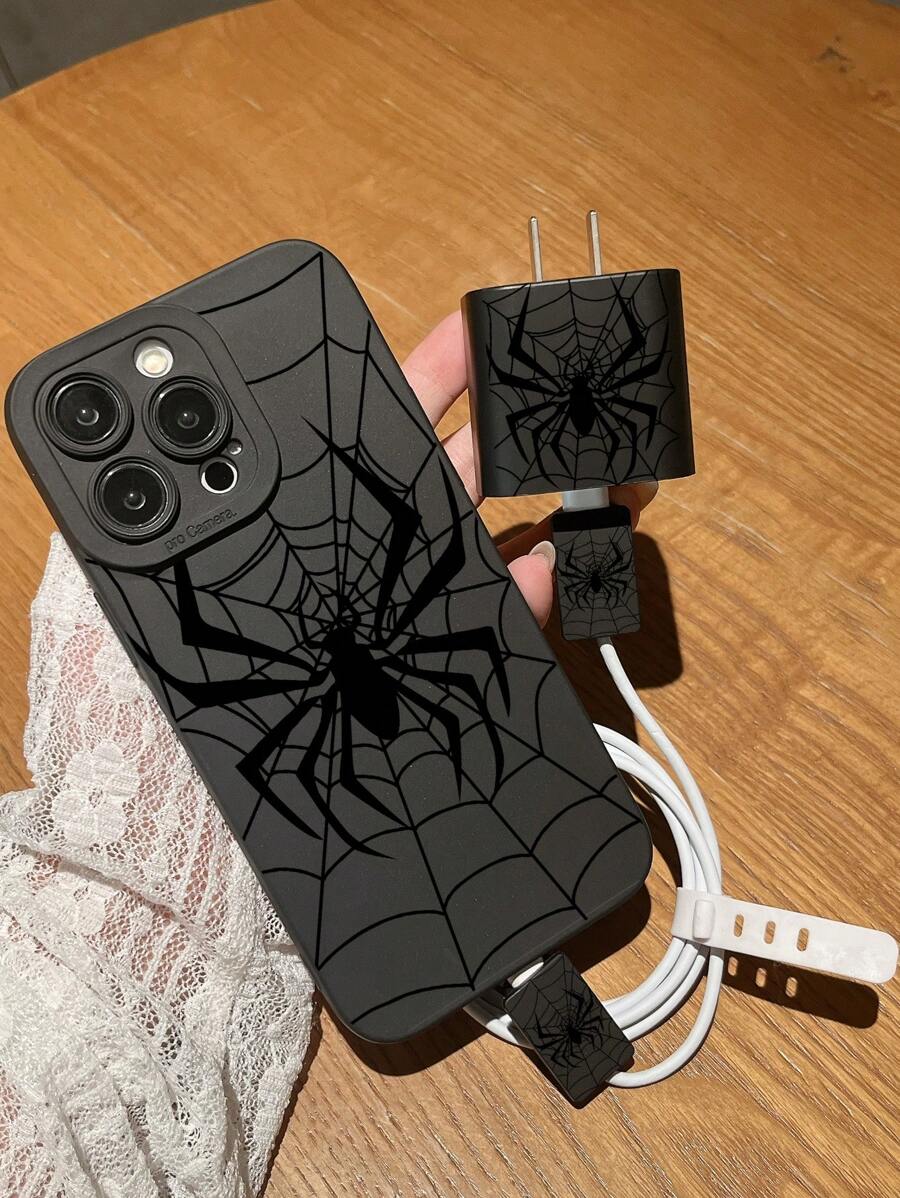 Funda de teléfono de TPU con diseño de araña - Funda protectora a prueba de golpes de Body completo, accesorios de moda unisex, funda de móvil delgada y anticaídas de borde plano y colorido + Set de cabezal cargador, adecuado para teléfono16/16Pro/18ProMax/26Plus, teléfono15XR/7/8, 15Promax, 12ProMAX, 13Pro Max, 14ProPlus 13, 14, 11, 12P, 11P y 12S, XS 7, SE2, 8P2, A54, A14, Galaxy, 12, A12, S24, SE, Y24S23S24 y S22, y A23, S21S21,S22S20, P24