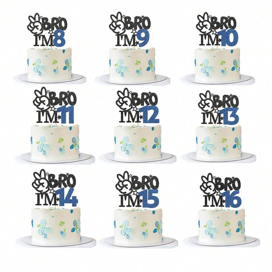 1pc I'm 8 9 10 11 12 13 14 15 16 Cake Topper - Boy 8th 9th 10th 11th 12th 13th 14th 15th 16th Birthday Cake Supplies Big Brother Birthday Party Decoration